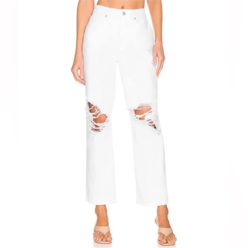 Good American Good 90’s Distressed Cropped High Rise Loose Jeans White Size 8